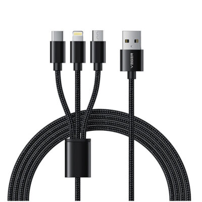 Veger Καλώδιο 3 in 1 Φόρτισης και Δεδομένων ''USB-A σε Lightning / Type-C / MicroUSB'' 1,5m - Μαύρο