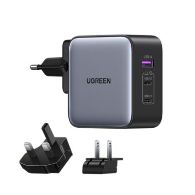 Ugreen Φορτιστής 65W Χωρίς Καλώδιο με Θύρα USB-A και 2 Θύρες USB-C Γκρι (Worldwide Travel)