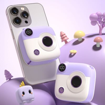 XO fast charging 20w power bank 10000mAh mini camera digital display (Purple and White)